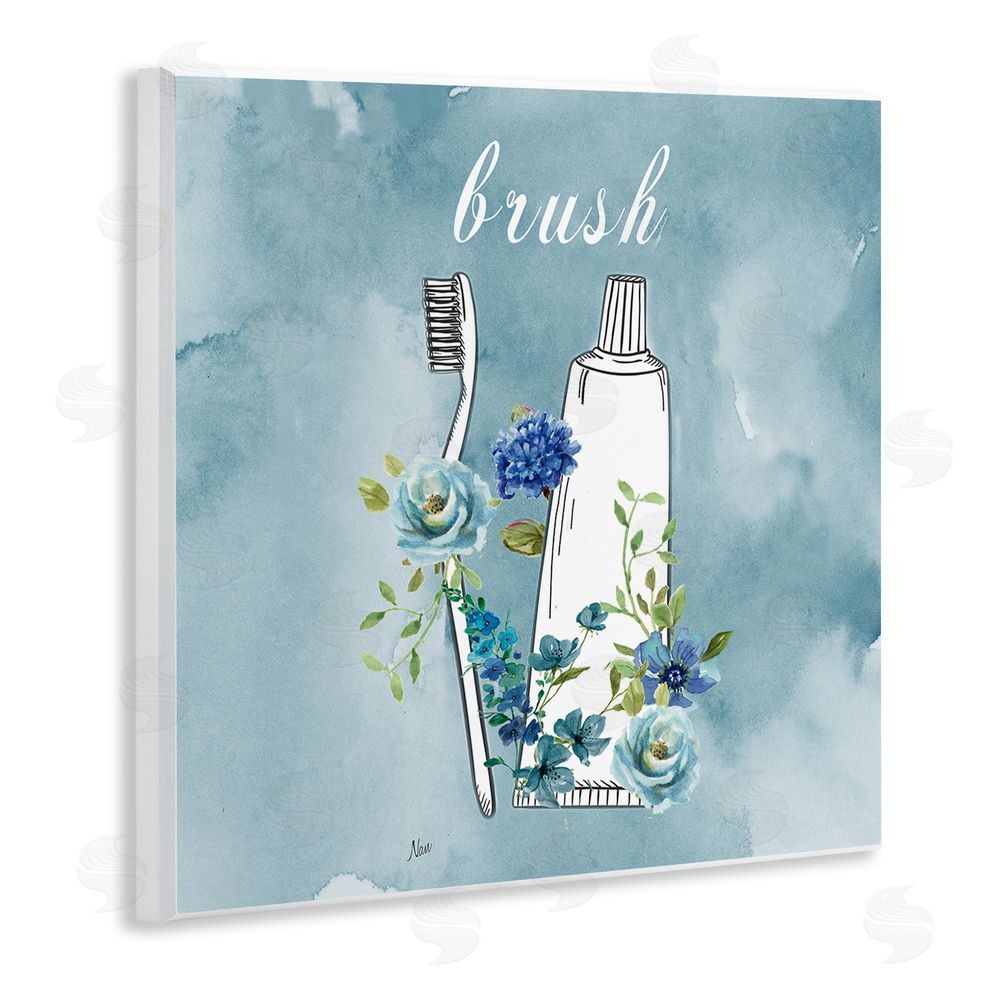 Nan Floral Bathroom Rules Brush Wooden Wall Plaque Art Print