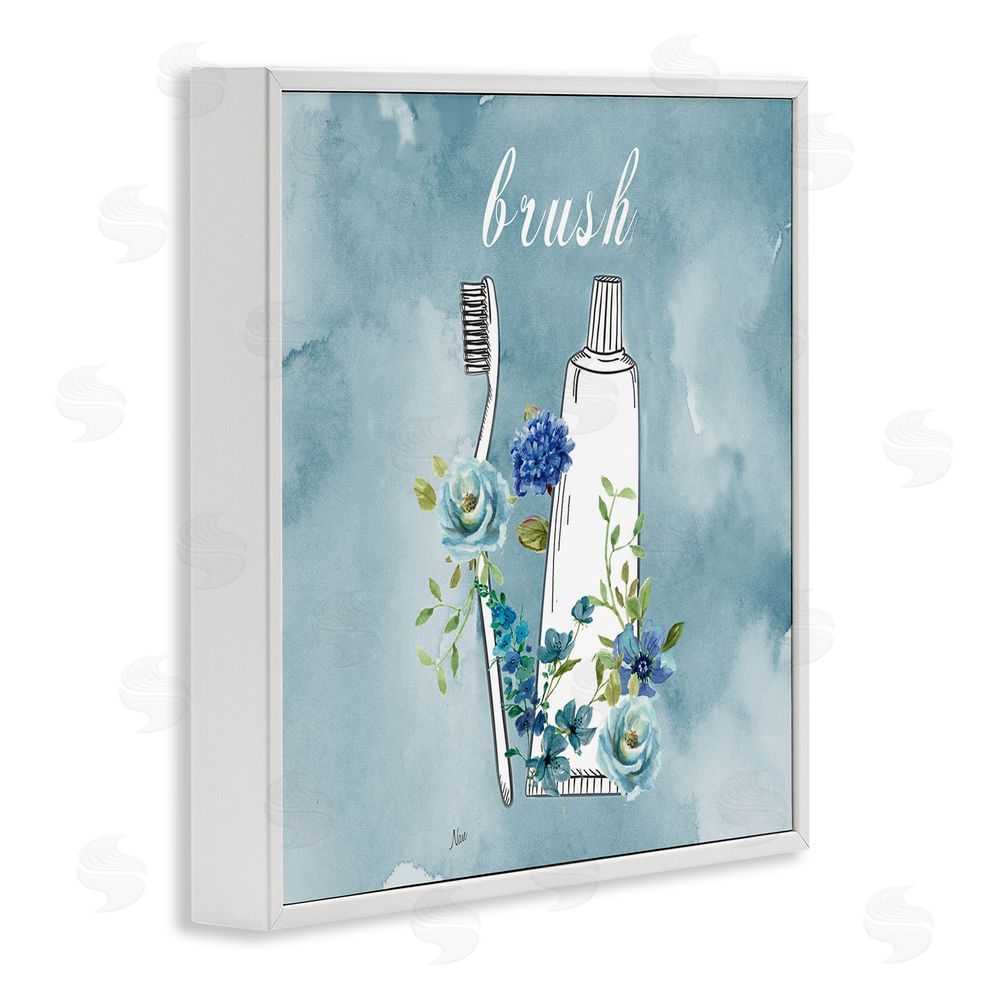 Nan Floral Bathroom Rules Brush White Framed Giclee Wall Art Print