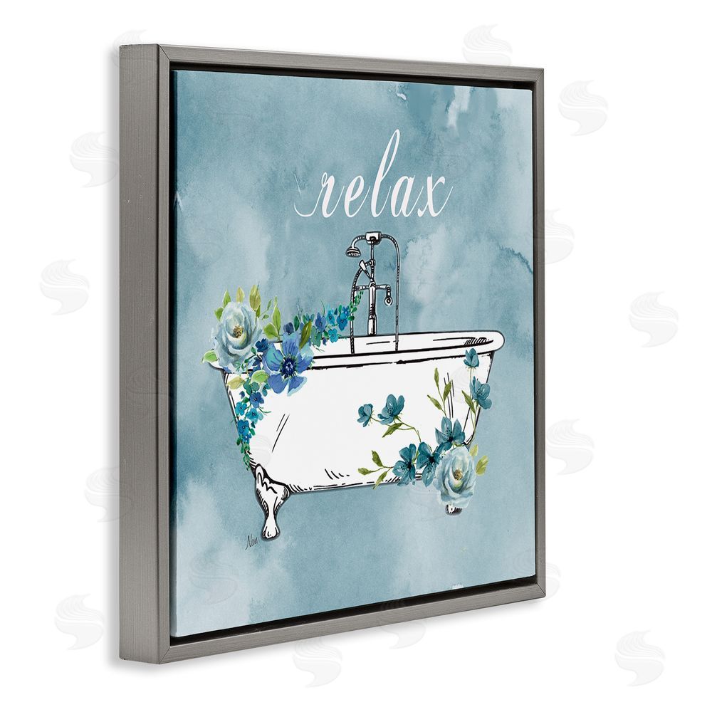 Nan Floral Bathroom Rules Relax Gray Floating Frame Canvas Wall Art Print