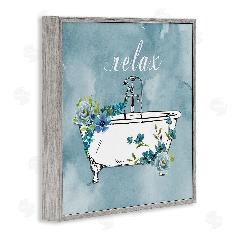 Nan Floral Bathroom Rules Relax Gray Framed Giclee Wall Art Print