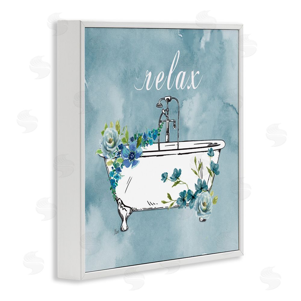 Nan Floral Bathroom Rules Relax White Framed Giclee Wall Art Print