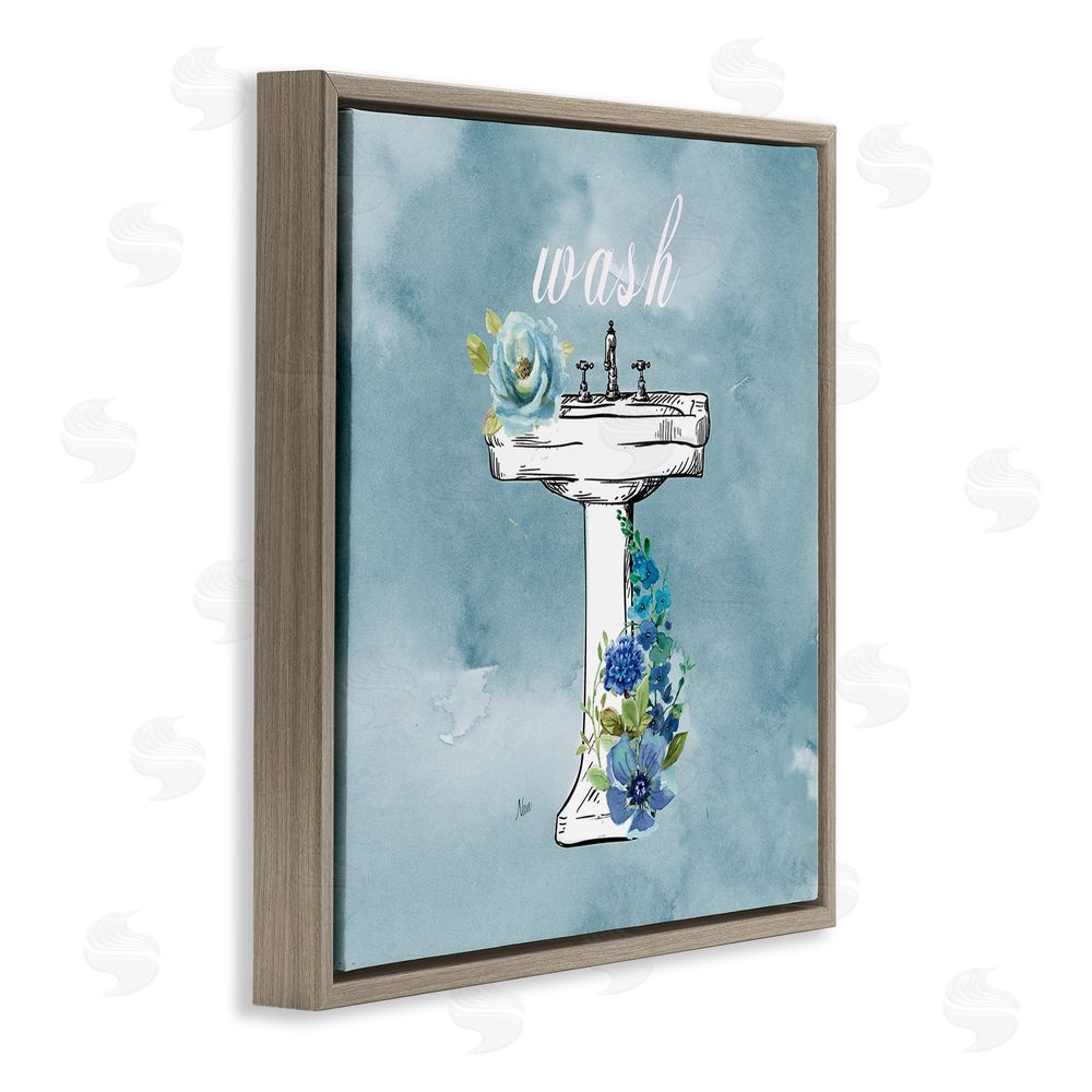 Nan Floral Bathroom Rules Wash Brown Floating Frame Canvas Wall Art Print