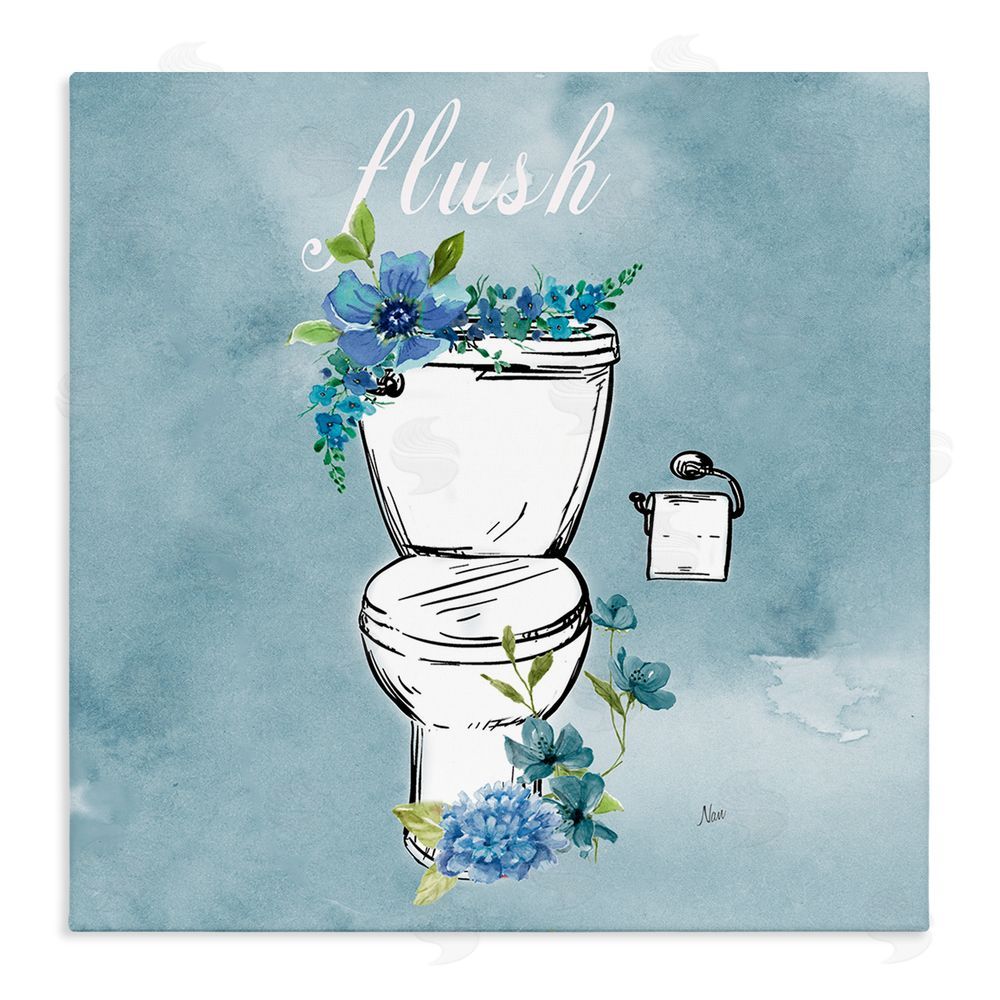 Nan Floral Bathroom Rules Flush Stretched Canvas Wall Art Print
