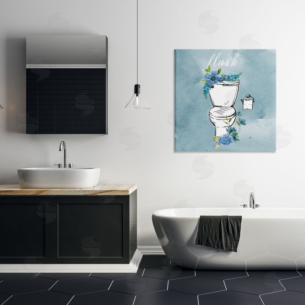 Nan Floral Bathroom Rules Flush Stretched Canvas Wall Art in Room