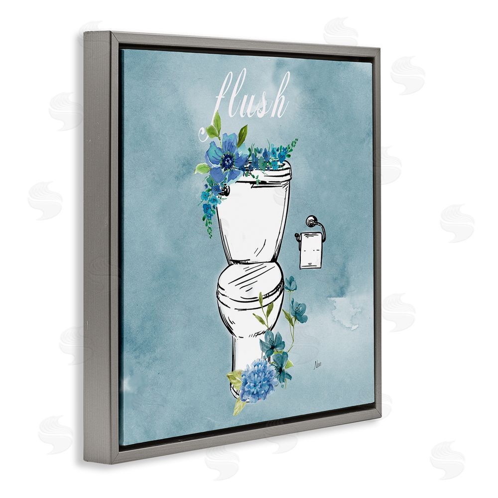 Nan Floral Bathroom Rules Flush Gray Floating Frame Canvas Wall Art Print