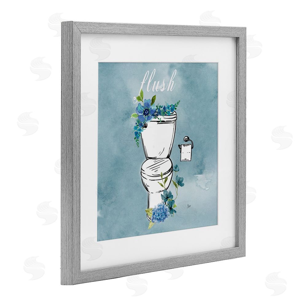 Nan Floral Bathroom Rules Flush Gray Framed Print Under Glass Wall Art