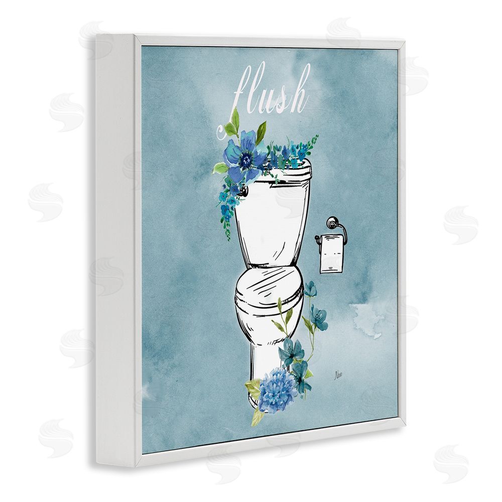 Nan Floral Bathroom Rules Flush White Framed Giclee Wall Art Print