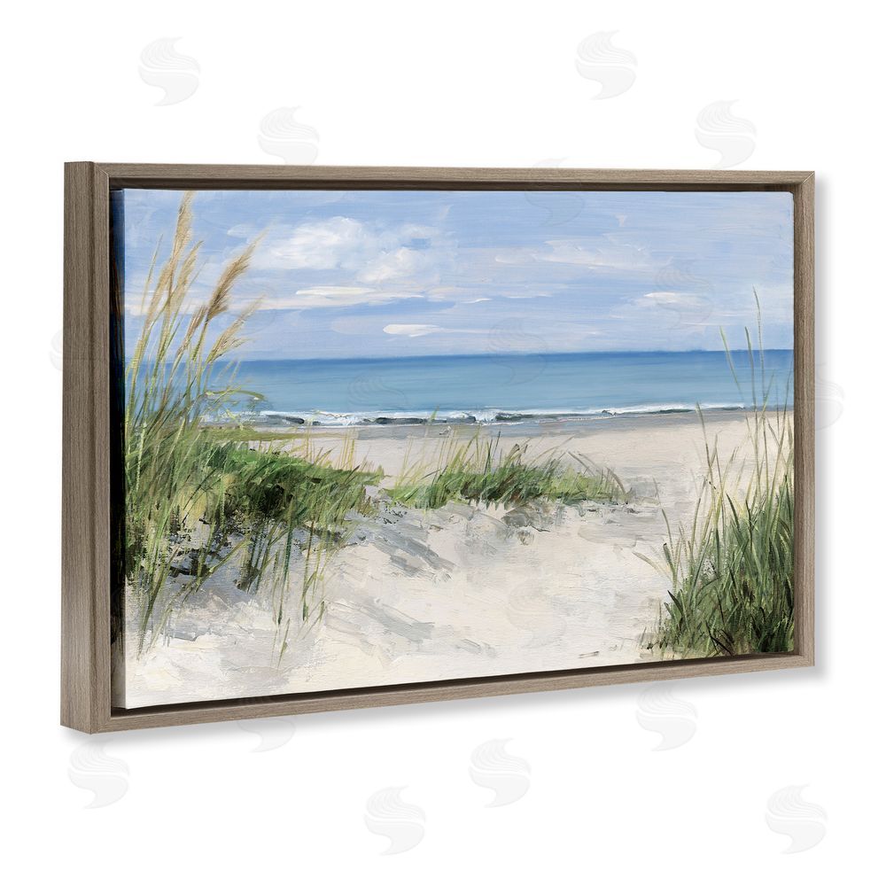Sally Swatland Tall Grasses by Beach Coast Brown Floating Frame Canvas Wall Art Print