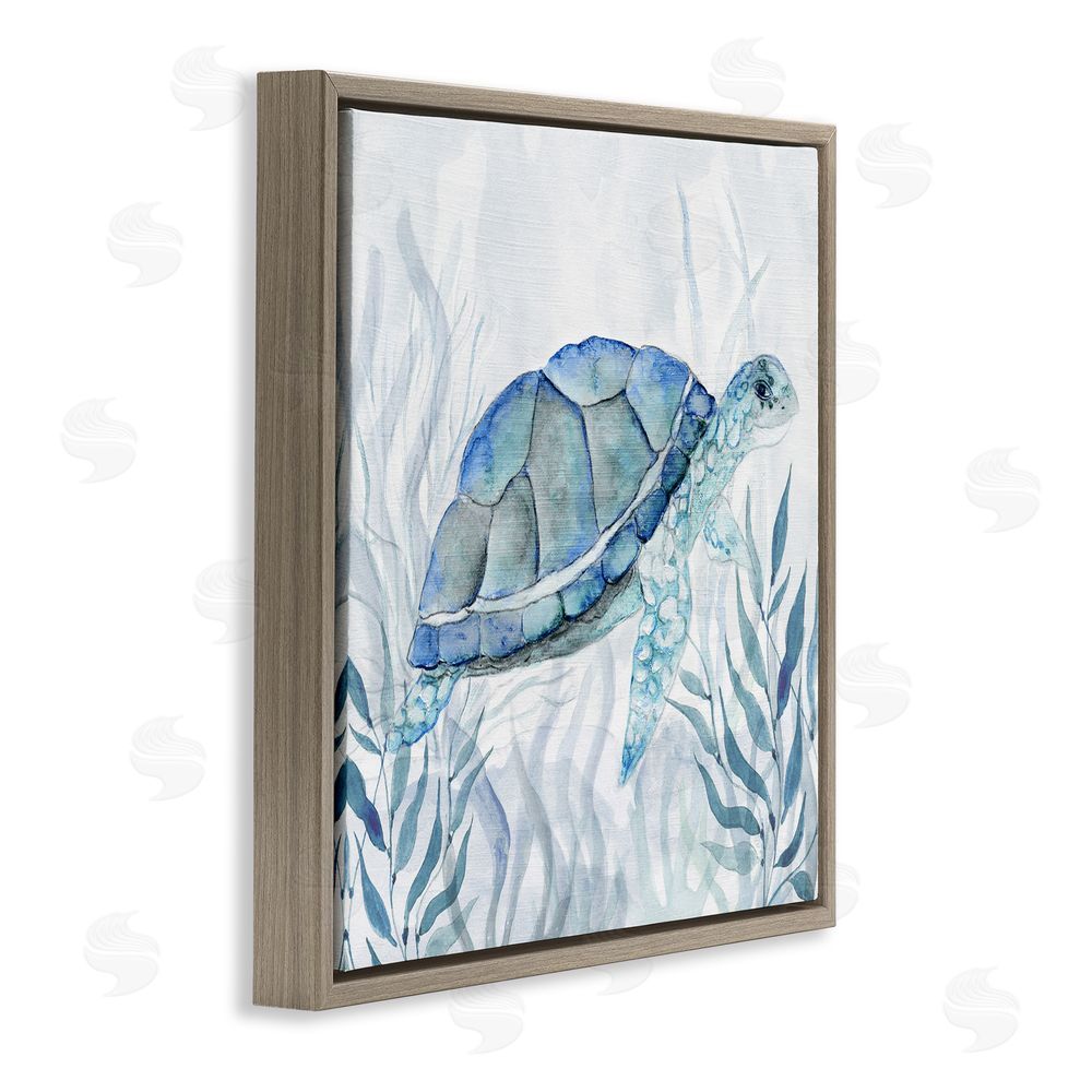 Janet Tava Smiling Turtle Gaze Brown Floating Frame Canvas Wall Art Print