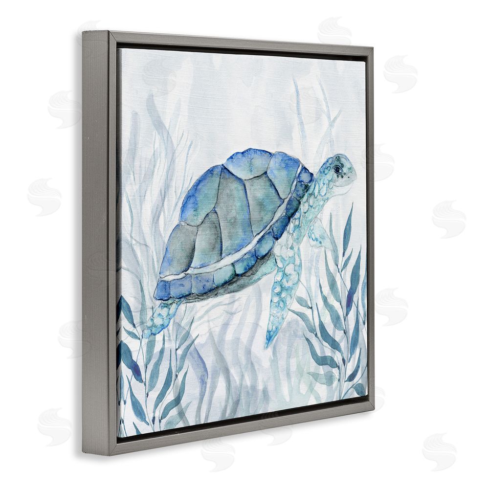 Janet Tava Smiling Turtle Gaze Gray Floating Frame Canvas Wall Art Print