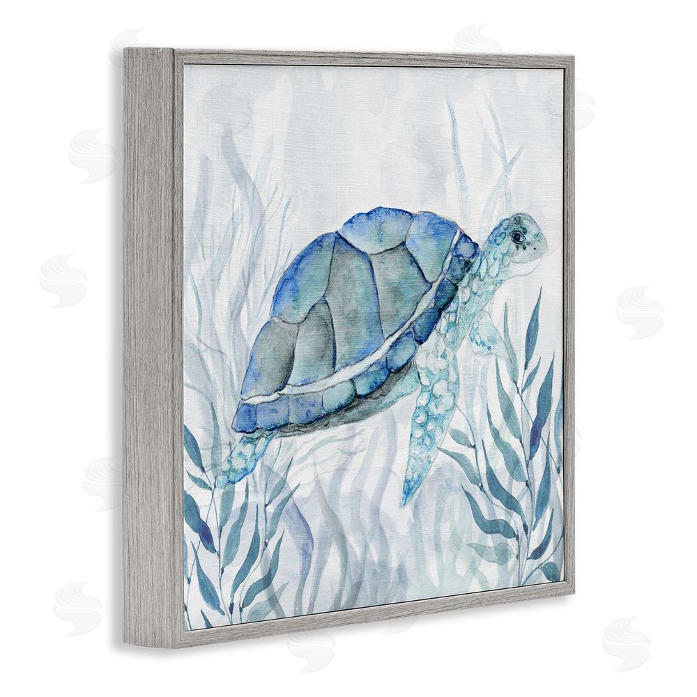 Janet Tava Smiling Turtle Gaze Gray Framed Giclee Wall Art Print