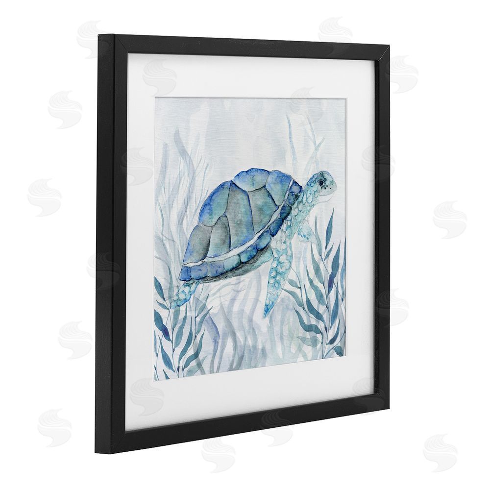 Janet Tava Smiling Turtle Gaze Black Framed Print Under Glass Wall Art