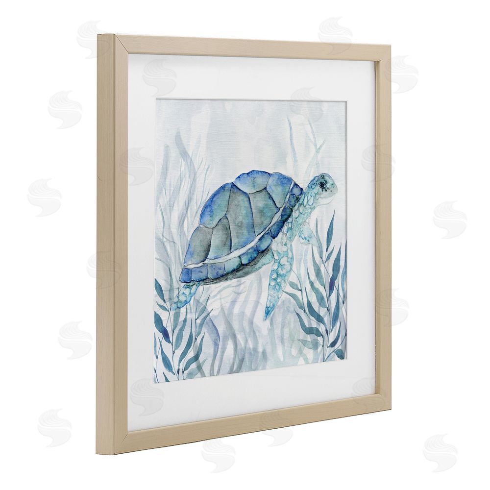 Janet Tava Smiling Turtle Gaze Brown Framed Print Under Glass Wall Art