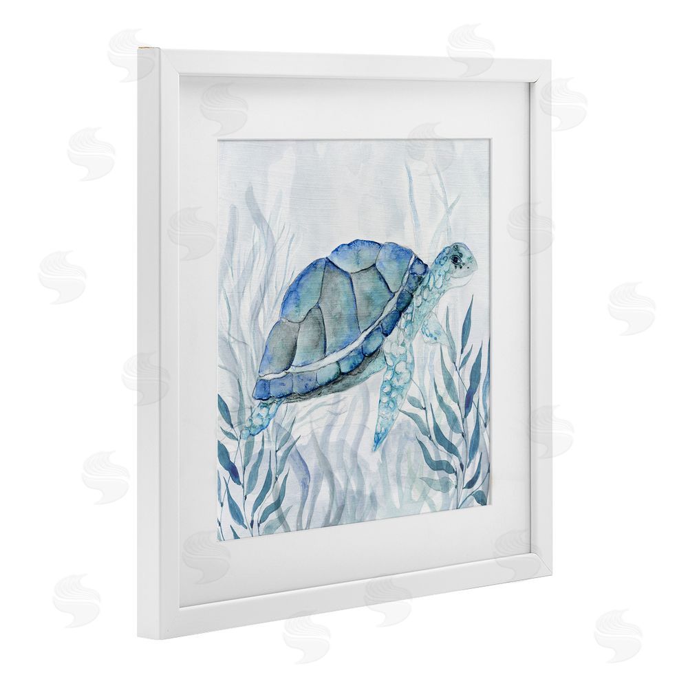 Janet Tava Smiling Turtle Gaze White Framed Print Under Glass Wall Art