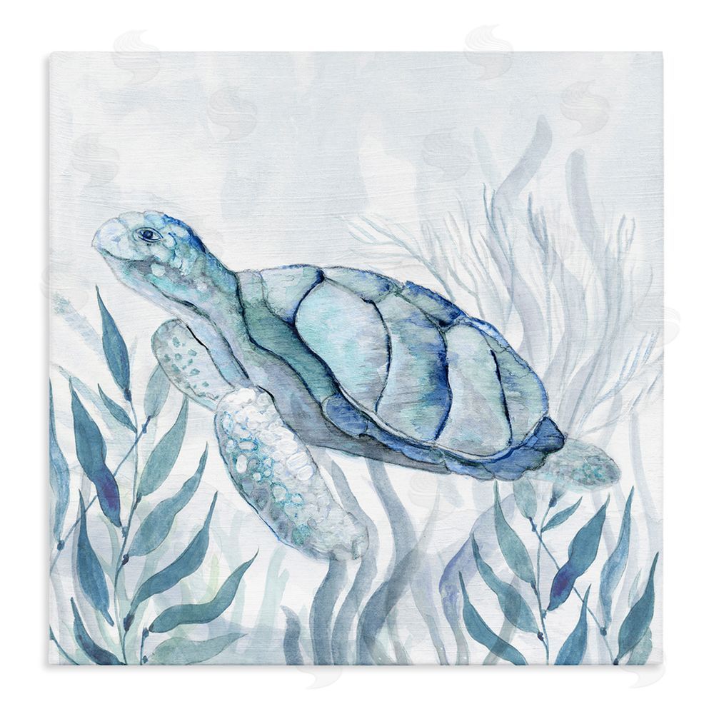 Janet Tava Sea Turtle with Subtle Smile Stretched Canvas Wall Art Print