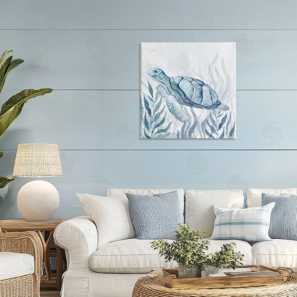 Janet Tava Sea Turtle with Subtle Smile Stretched Canvas Wall Art in Room