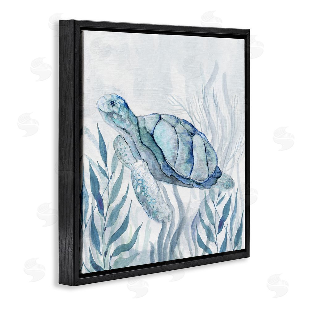 Janet Tava Sea Turtle with Subtle Smile Black Floating Frame Canvas Wall Art Print