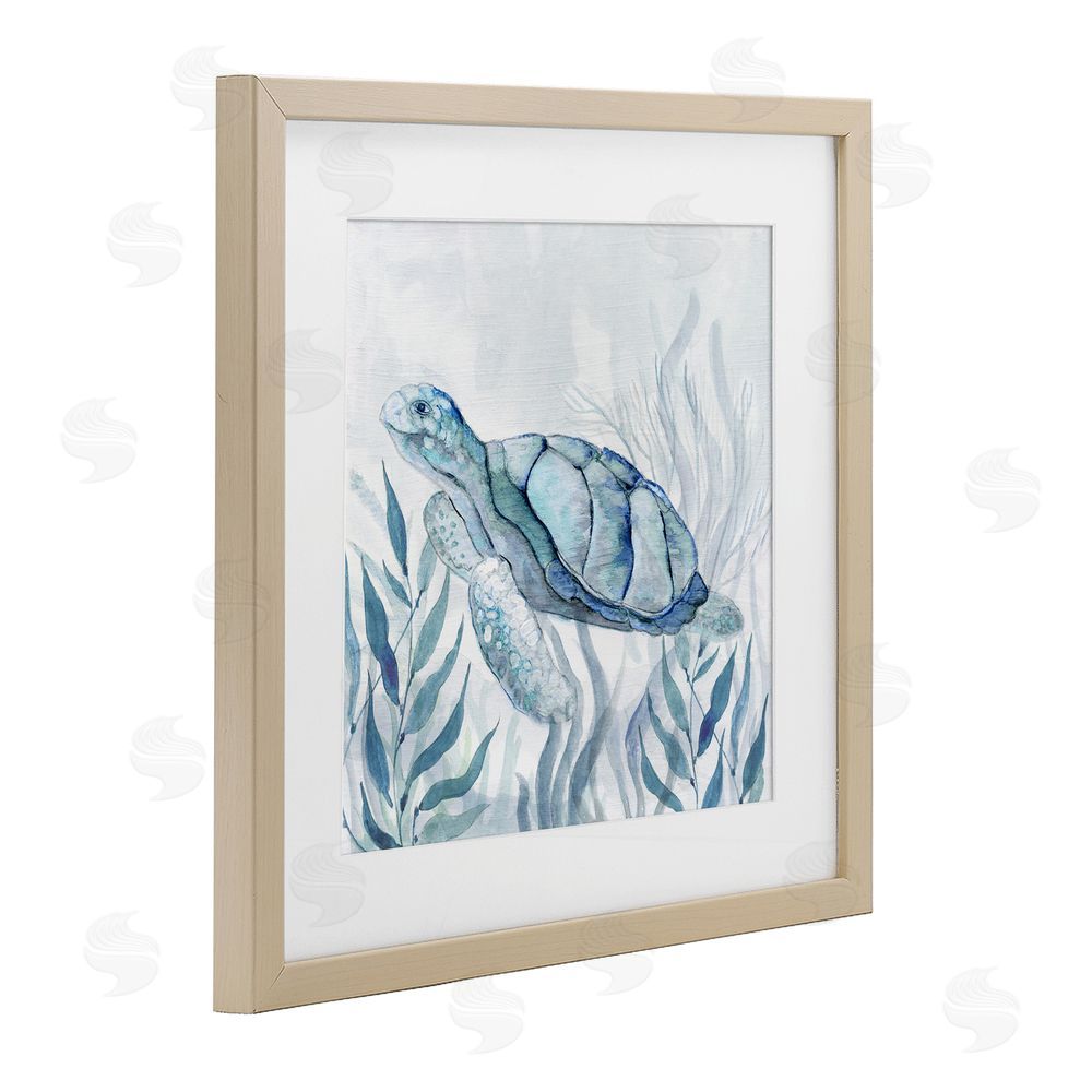 Janet Tava Sea Turtle with Subtle Smile Brown Framed Print Under Glass Wall Art
