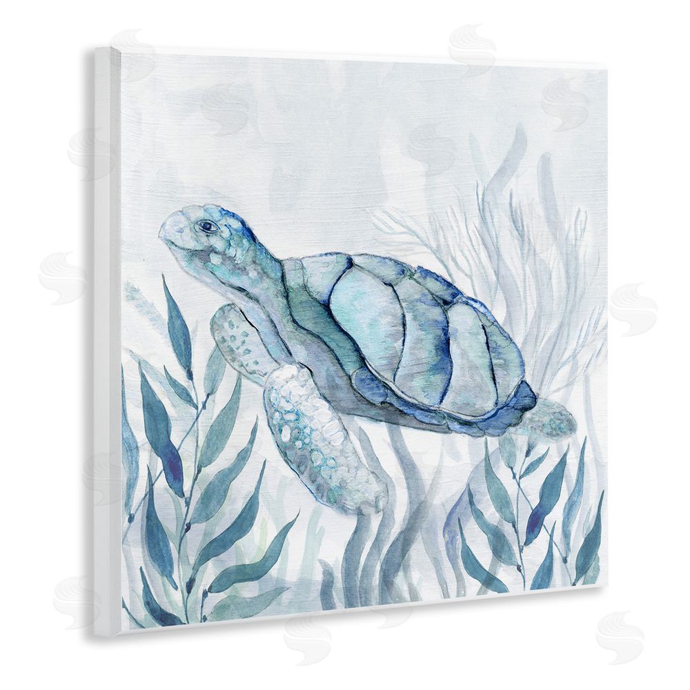 Janet Tava Sea Turtle with Subtle Smile Wooden Wall Plaque Art Print