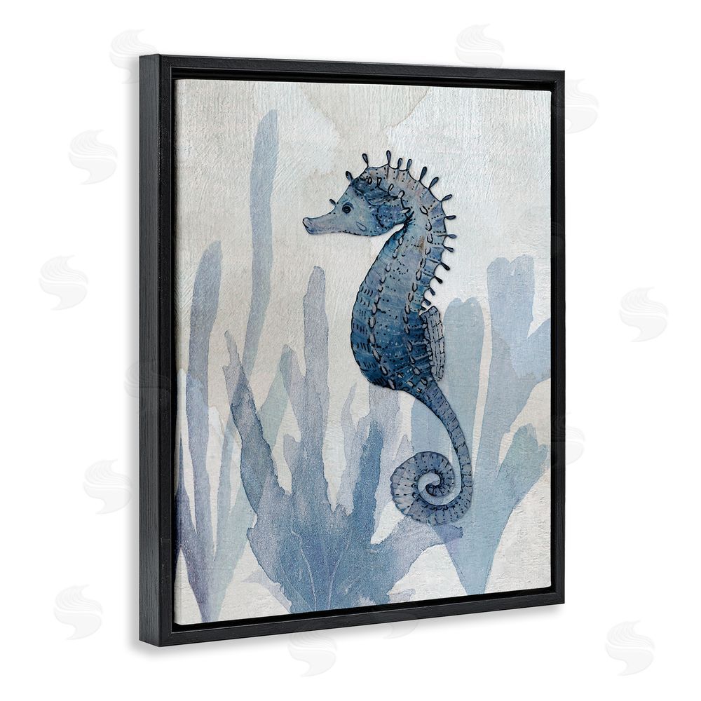 Susan Jill Organic Seaweed & Seahorse Black Floating Frame Canvas Wall Art Print