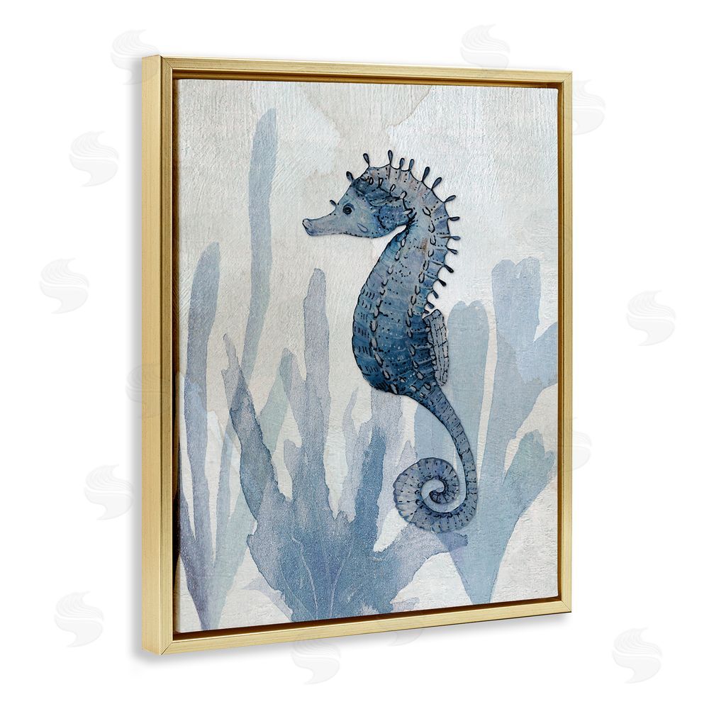 Susan Jill Organic Seaweed & Seahorse Gold Floating Frame Canvas Wall Art Print