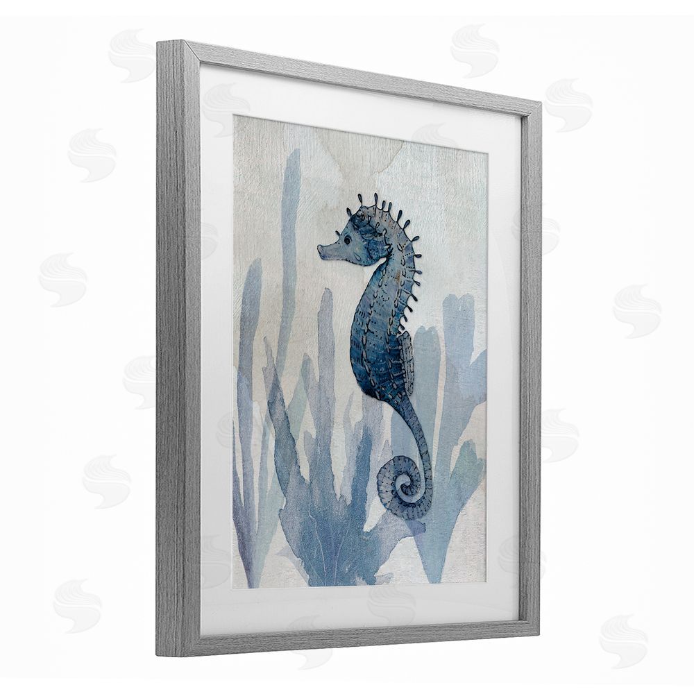 Susan Jill Organic Seaweed & Seahorse Gray Framed Print Under Glass Wall Art