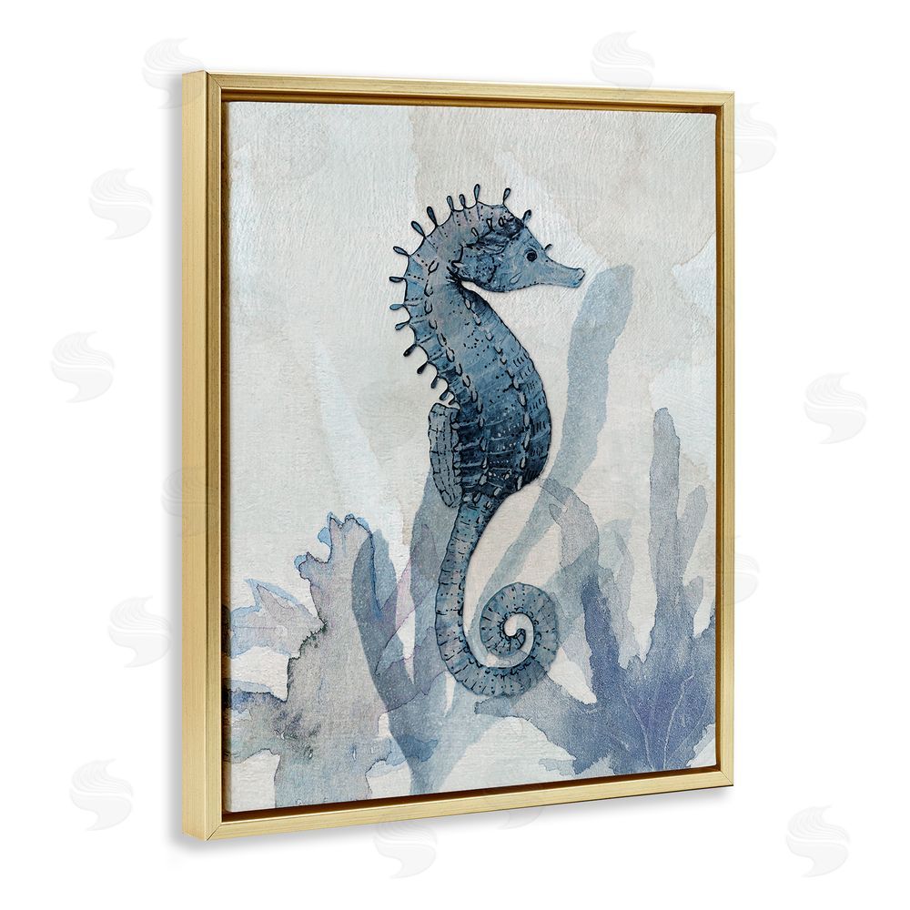 Susan Jill Seahorse & Seaweed Impressions Gold Floating Frame Canvas Wall Art Print