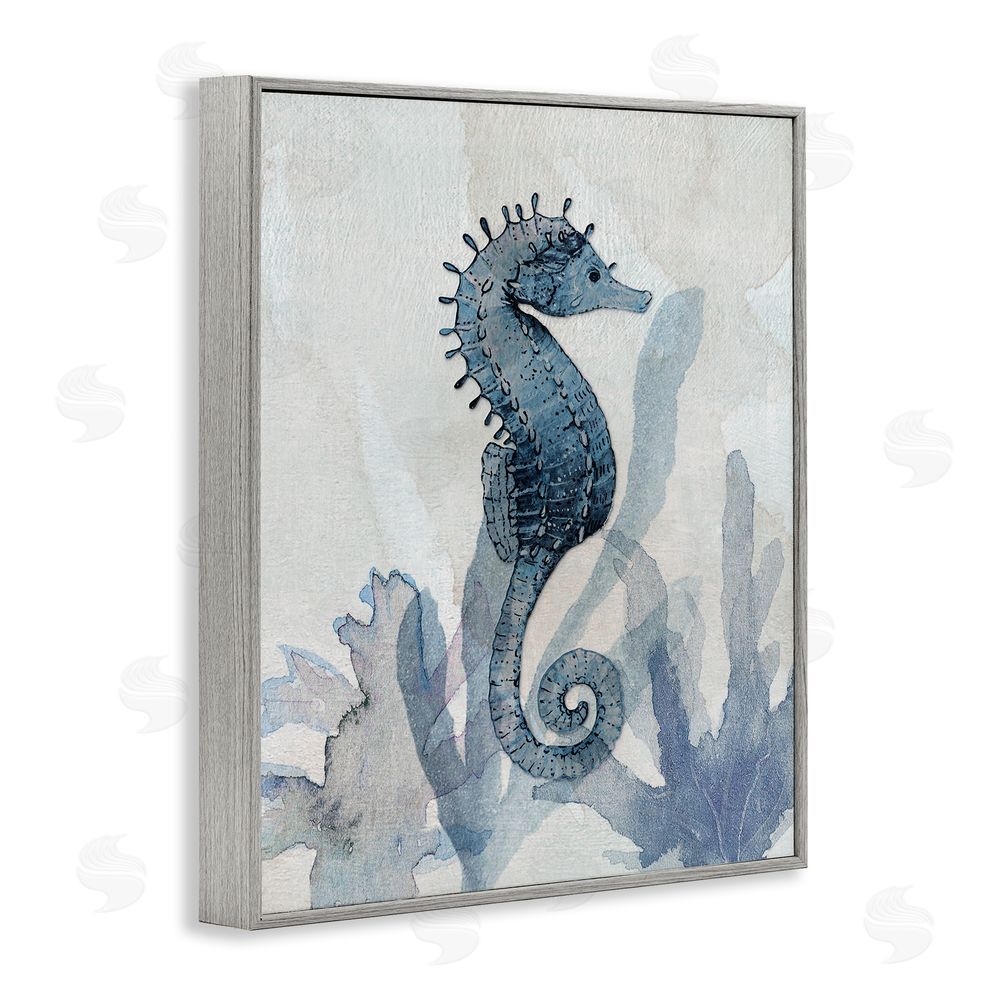 Susan Jill Seahorse & Seaweed Impressions Gray Framed Giclee Wall Art Print