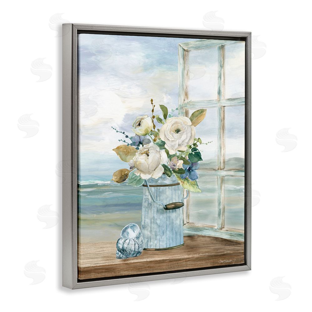 Carol Robinson Seaside Florals on Windowsill Gray Floating Frame Canvas Wall Art Print