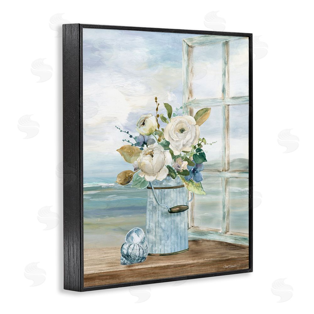 Carol Robinson Seaside Florals on Windowsill Black Framed Giclee Wall Art Print