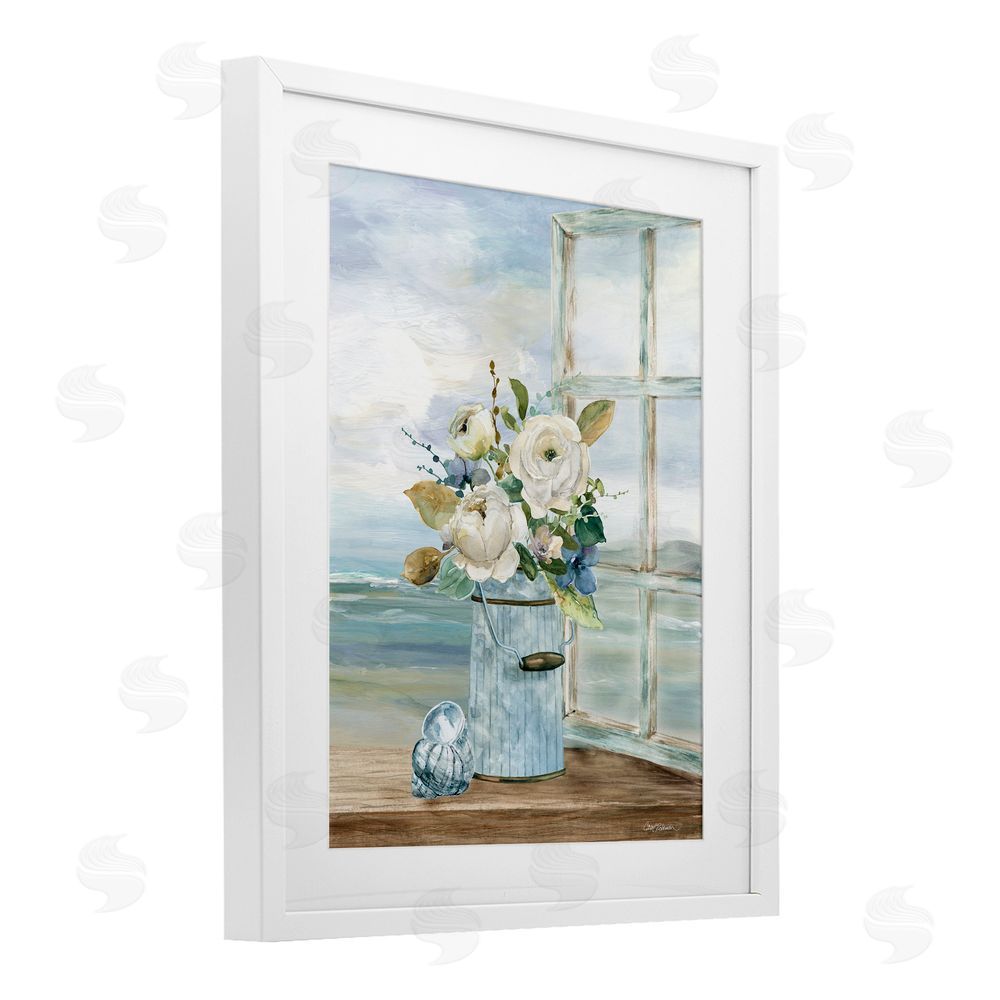 Carol Robinson Seaside Florals on Windowsill White Framed Print Under Glass Wall Art