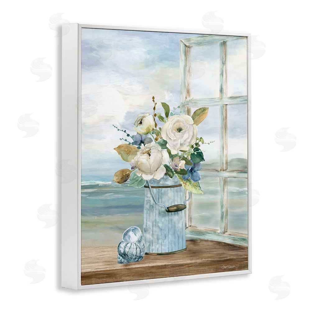 Carol Robinson Seaside Florals on Windowsill White Framed Giclee Wall Art Print