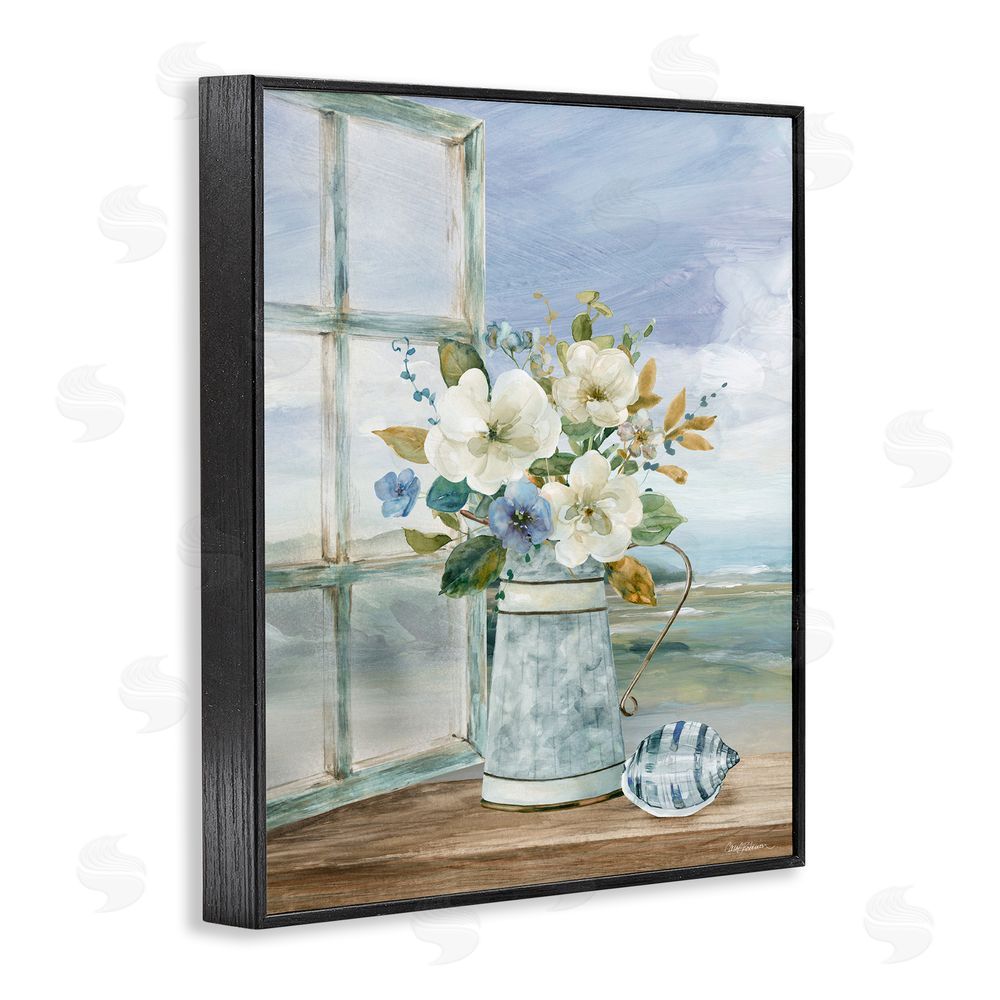 Carol Robinson Seaside Floral Bouquet Window Black Framed Giclee Wall Art Print