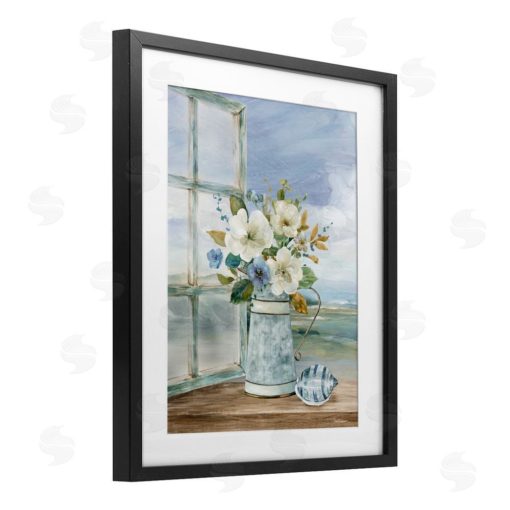 Carol Robinson Seaside Floral Bouquet Window Black Framed Print Under Glass Wall Art