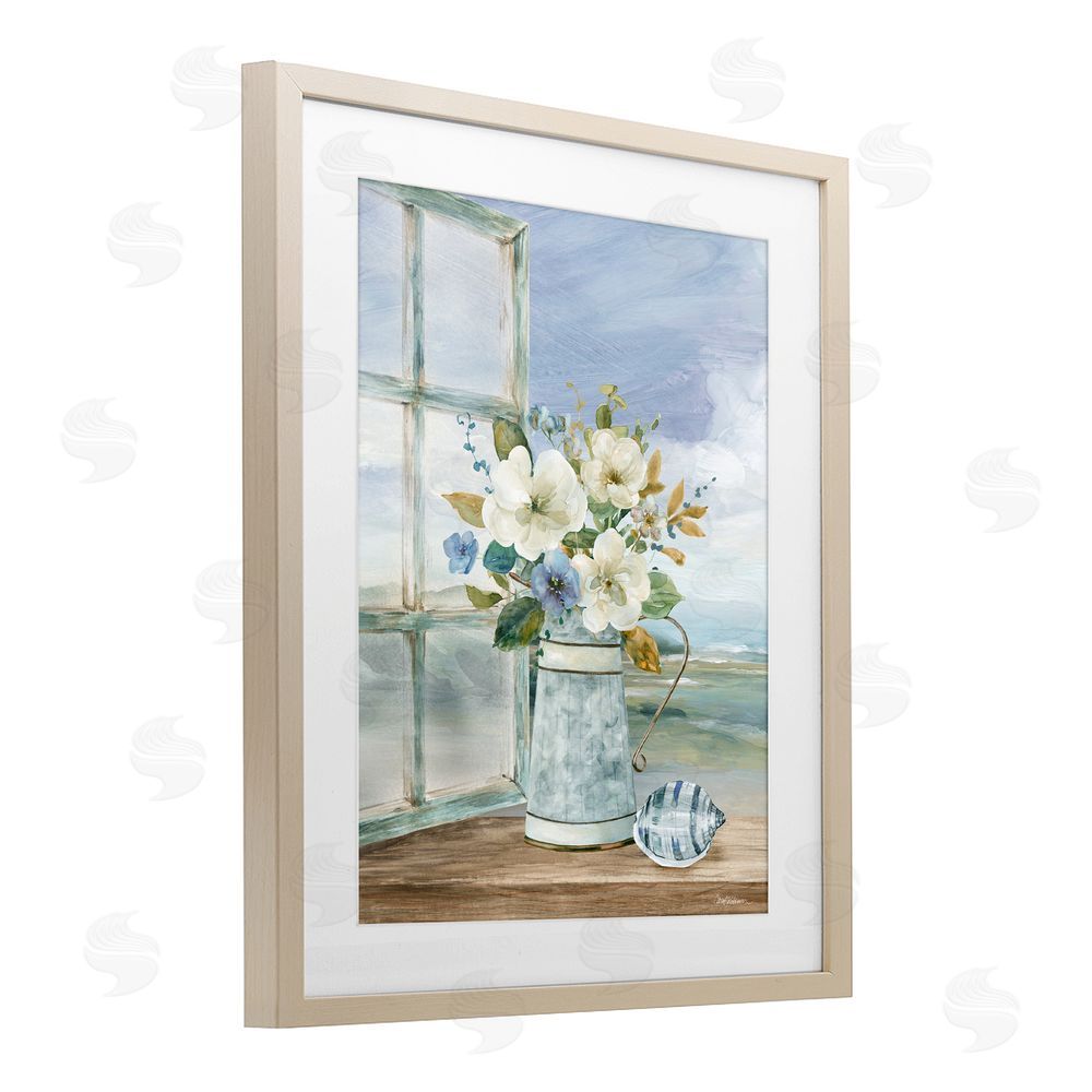 Carol Robinson Seaside Floral Bouquet Window Brown Framed Print Under Glass Wall Art
