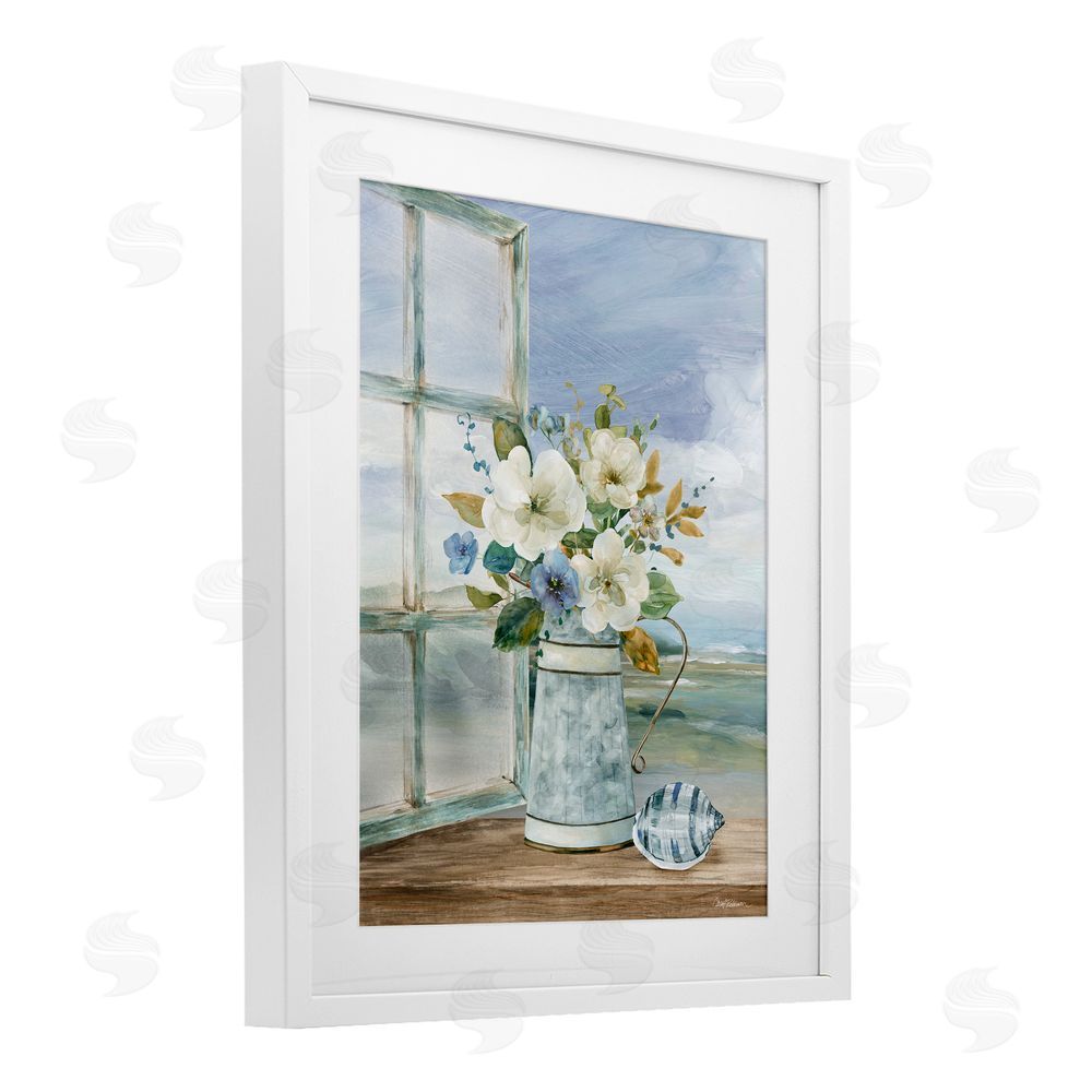Carol Robinson Seaside Floral Bouquet Window White Framed Print Under Glass Wall Art
