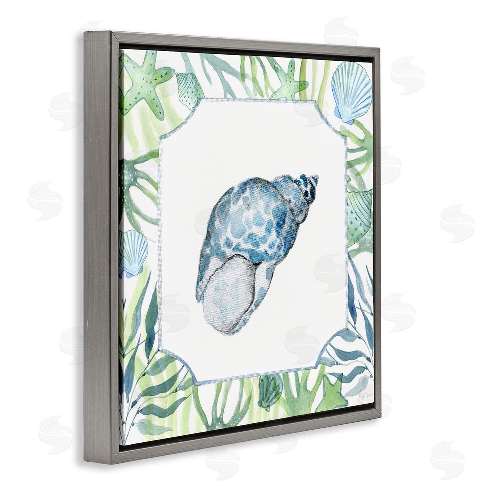 Janet Tava Spotted Cowrie with Seaweed Gray Floating Frame Canvas Wall Art Print