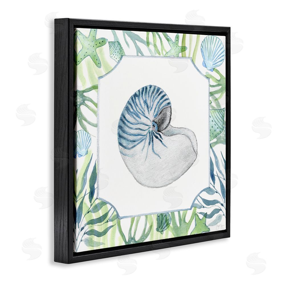 Janet Tava Seaweed & Seashells Aquatic Black Floating Frame Canvas Wall Art Print