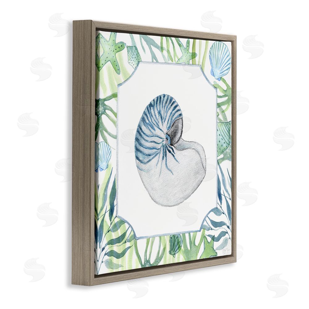 Janet Tava Seaweed & Seashells Aquatic Brown Floating Frame Canvas Wall Art Print