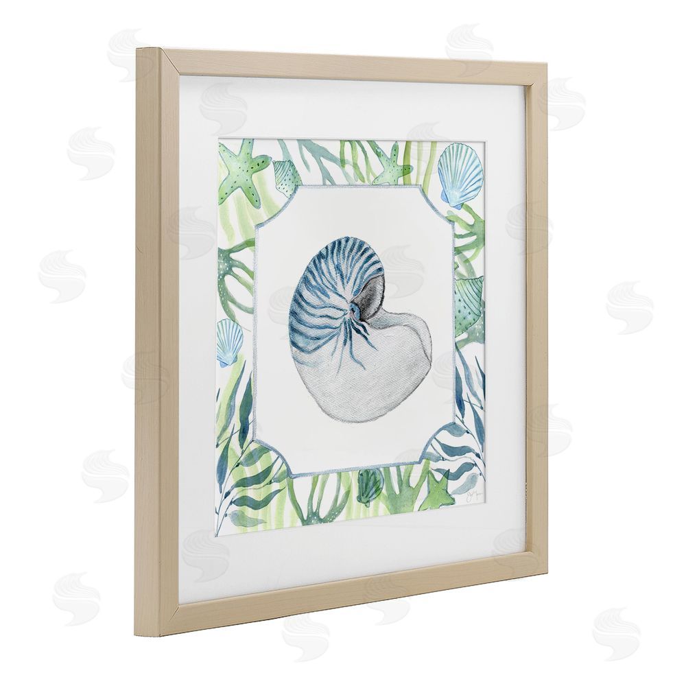 Janet Tava Seaweed & Seashells Aquatic Brown Framed Print Under Glass Wall Art