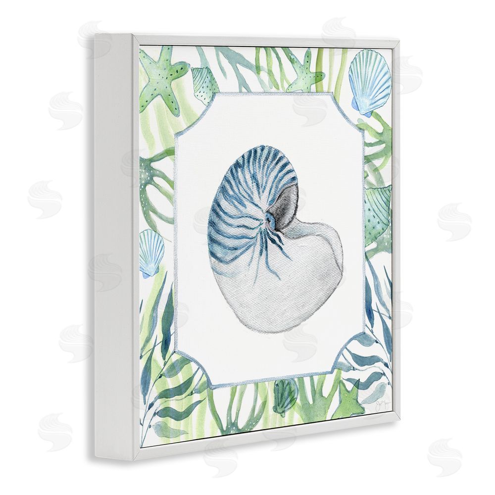 Janet Tava Seaweed & Seashells Aquatic White Framed Giclee Wall Art Print