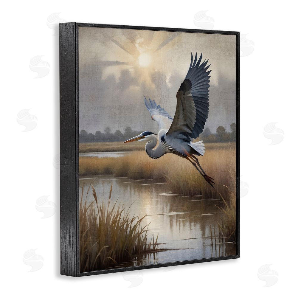 Susan Arnot Heron Flight over Wetlands Black Framed Giclee Wall Art Print