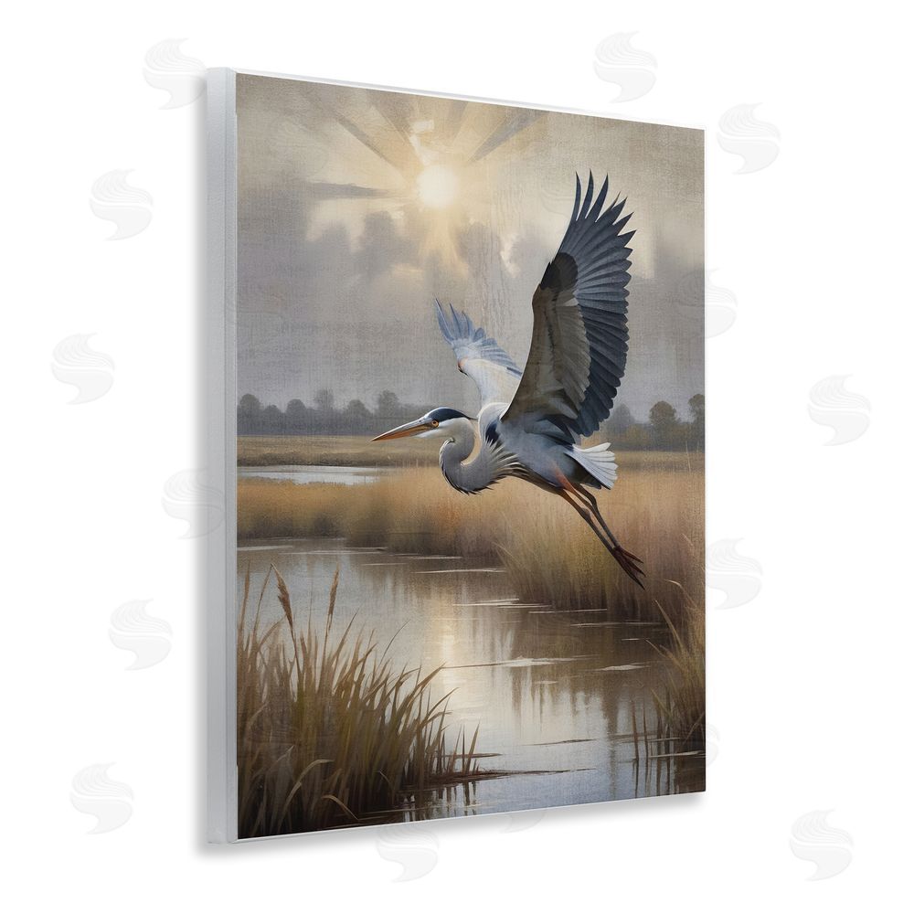 Susan Arnot Heron Flight over Wetlands Wooden Wall Plaque Art Print