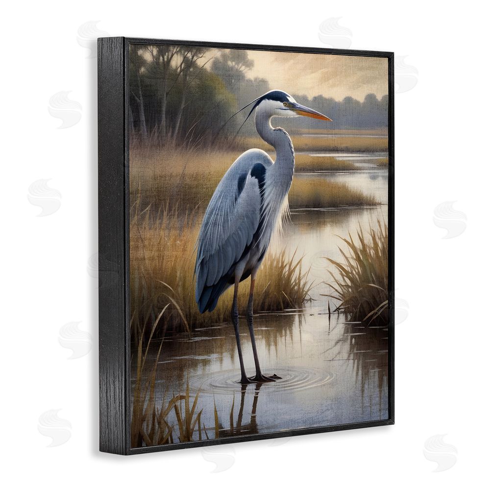 Susan Arnot Heron in Serene Marshlands Black Framed Giclee Wall Art Print