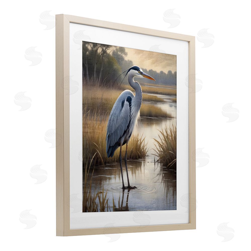 Susan Arnot Heron in Serene Marshlands Brown Framed Print Under Glass Wall Art