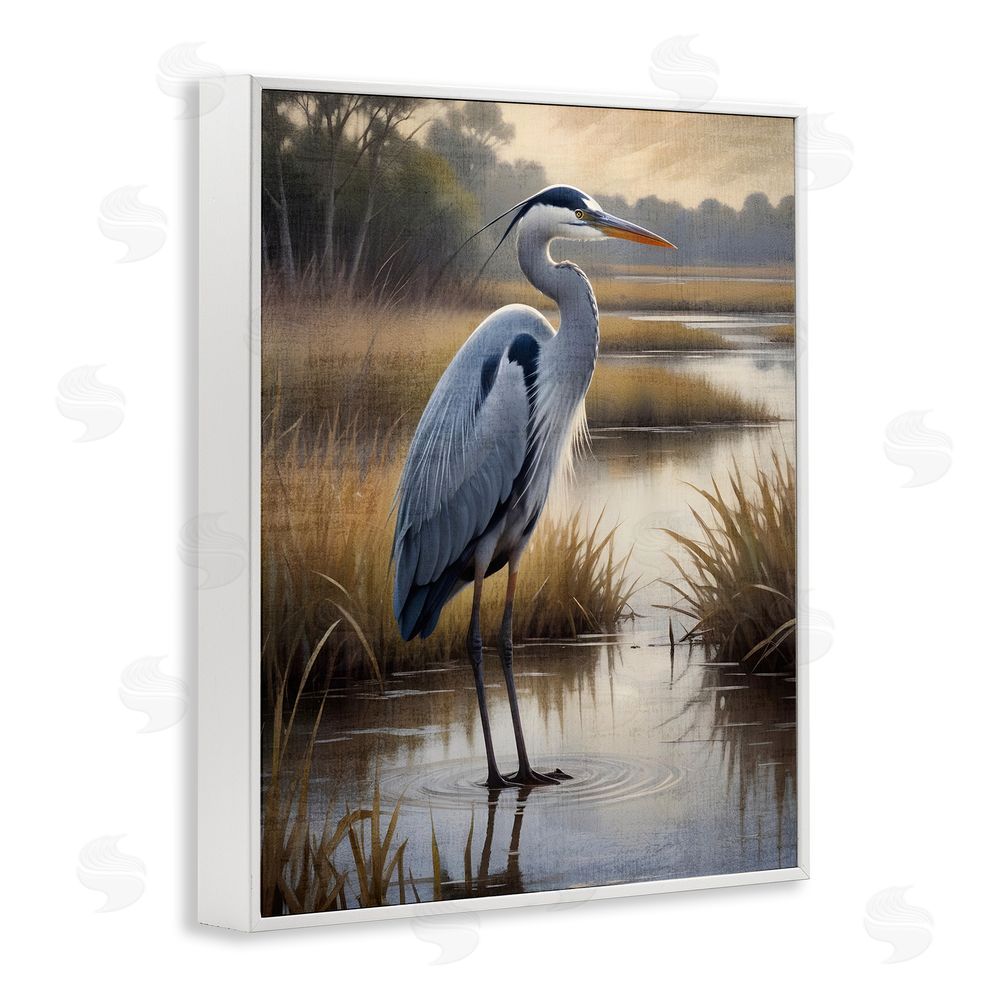 Susan Arnot Heron in Serene Marshlands White Framed Giclee Wall Art Print
