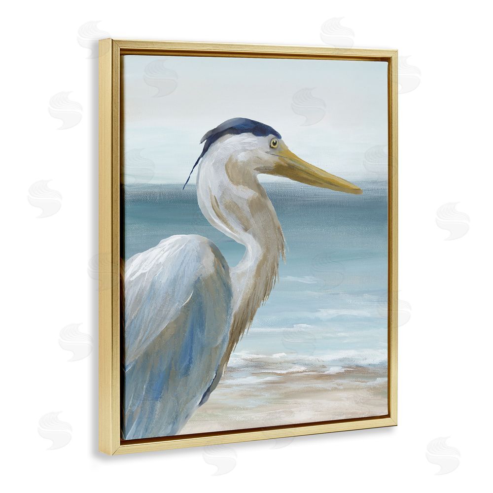 Nan Right Gazing Heron Gold Floating Frame Canvas Wall Art Print