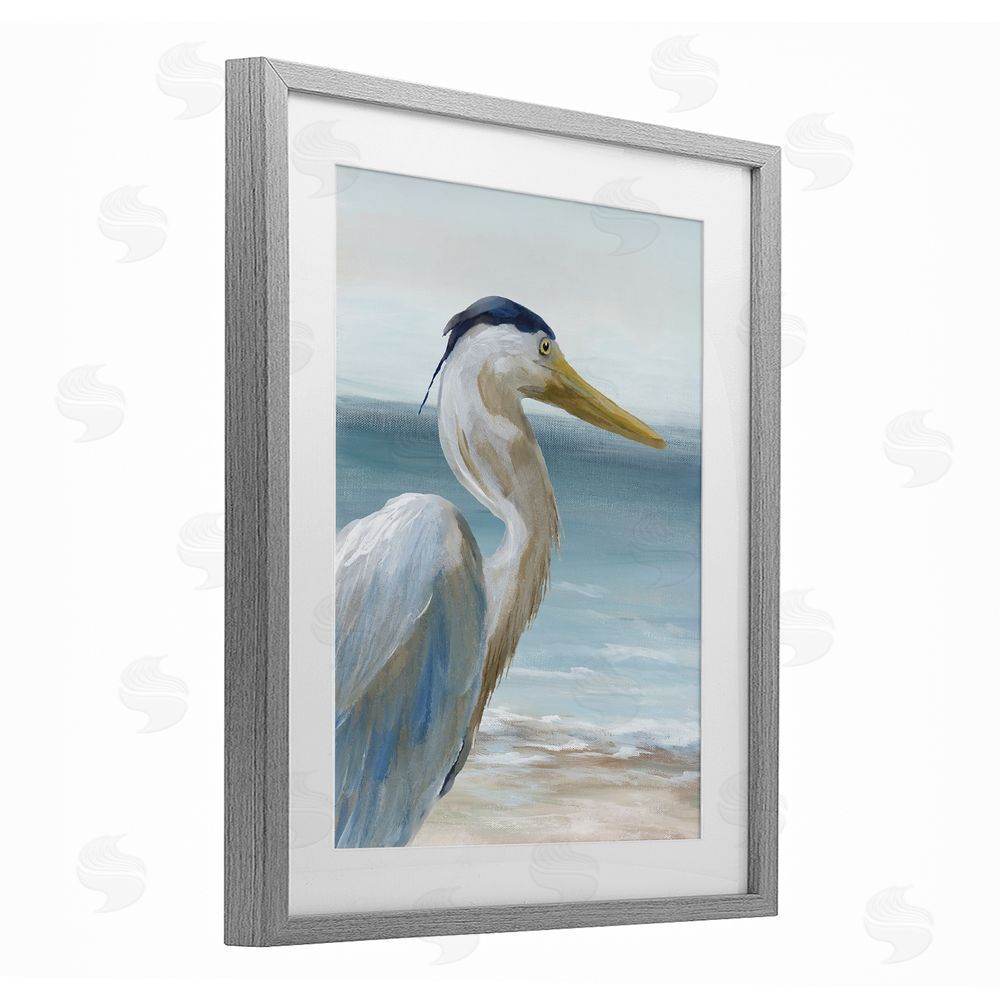 Nan Right Gazing Heron Gray Framed Print Under Glass Wall Art