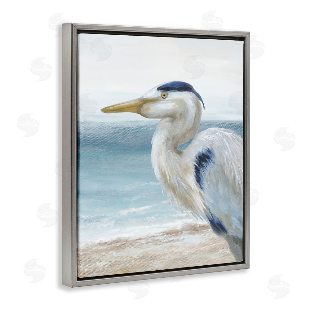 Nan Left Gazing Heron Gray Floating Frame Canvas Wall Art Print