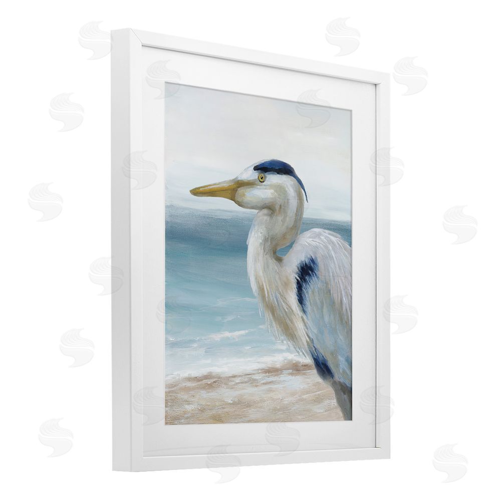 Nan Left Gazing Heron White Framed Print Under Glass Wall Art